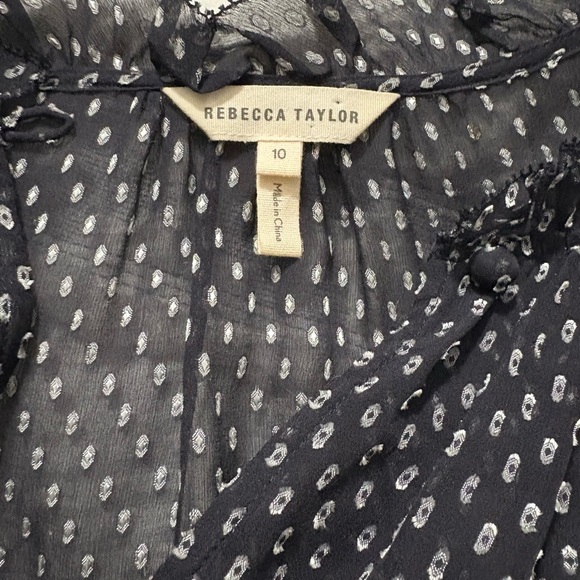 Rebecca Taylor Sheer, Feminine Navy Blue and White Clip Dot Silk/Viscose Blouse - Picture 8 of 15